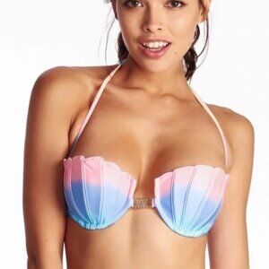 WILDFOX Mermaid Pastel Rainbow Tie-Dye Shell Bikini Underwire Top S (+bonus)